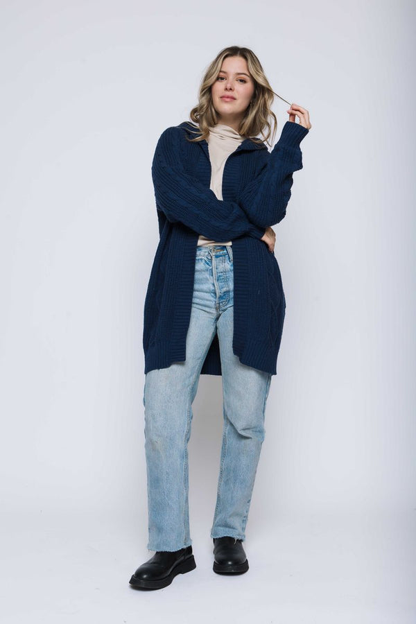 Olivia-Hooded Cable Cardigan by Orb