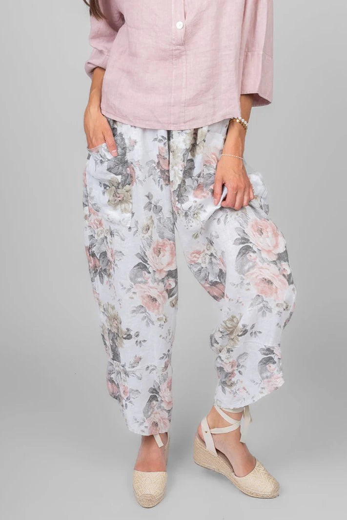 Linen Floral Pull On Pants By Me & Gee
