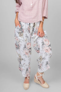 Linen Floral Pull On Pants By Me & Gee