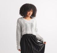Open Crochet V-Neck Sweater by Papillon