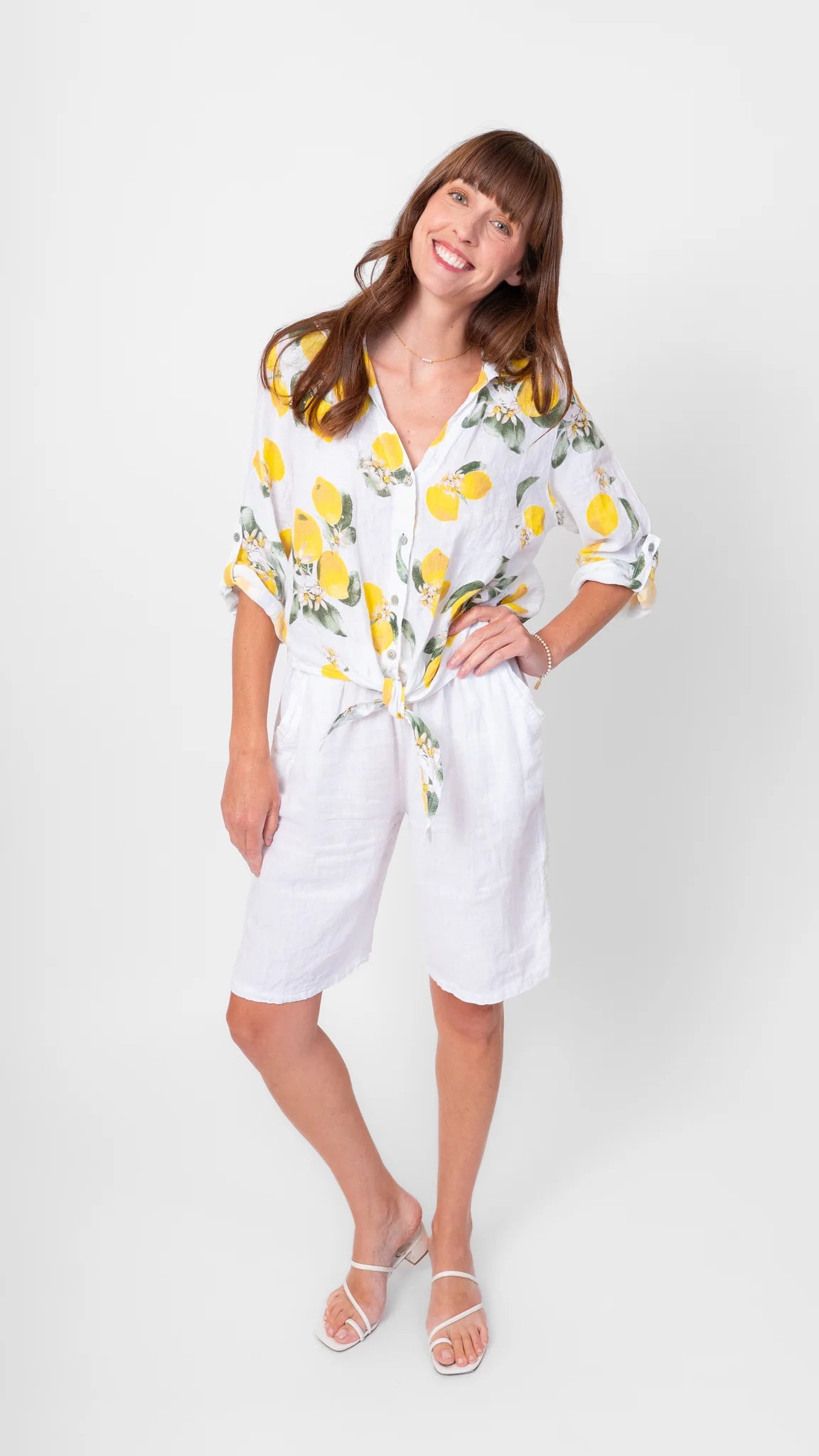 White Linen Tie Top by Me & Gee
