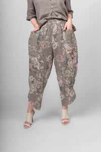 Linen Floral Pull On Pants By Me & Gee