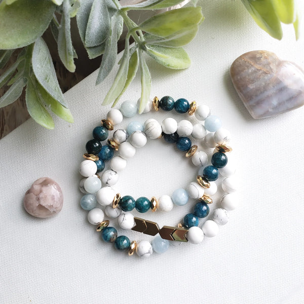 Apatite, aquamarine, howlite bracelet by Rock Paper Pretty