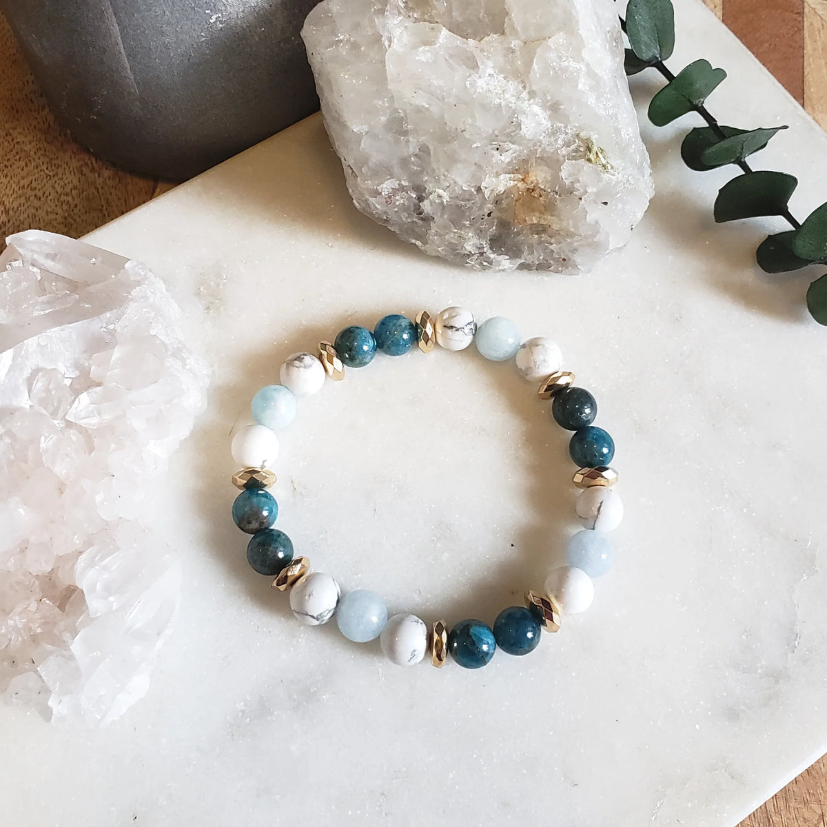 Apatite, aquamarine, howlite bracelet by Rock Paper Pretty