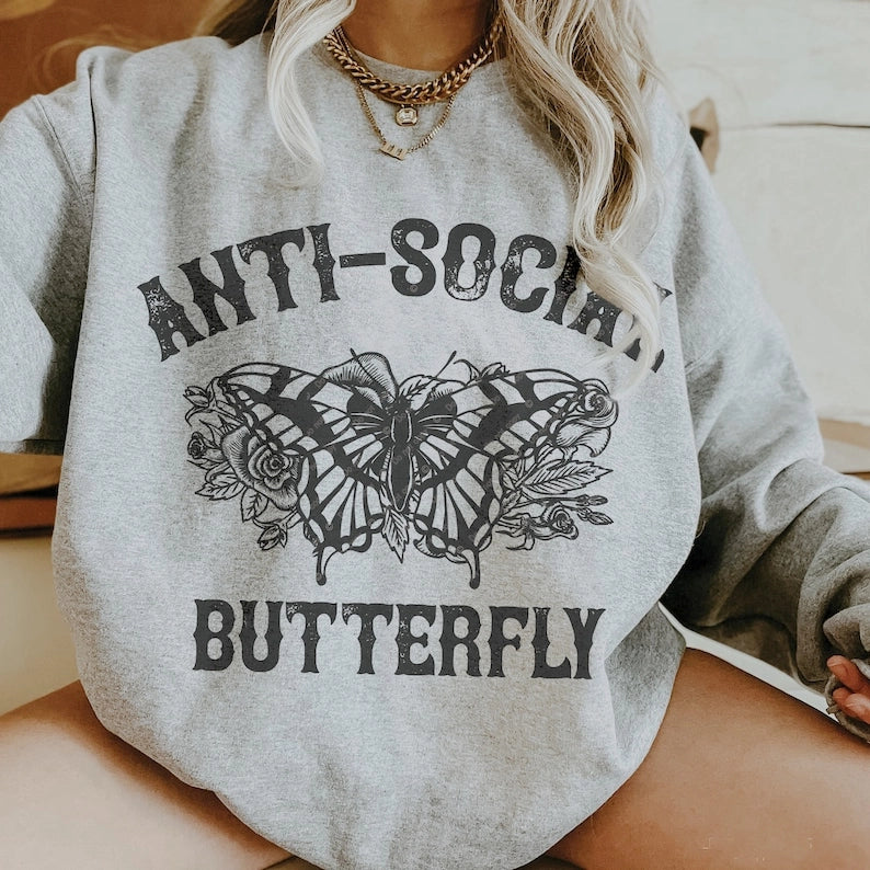 Anti-Social Butterfly Graphic Sweatshirt by Strong N Free CDN