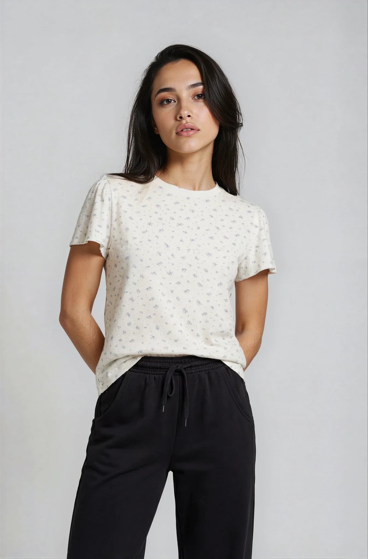 Colette Floral Cotton Ruffle Sleeve Tee by Priv