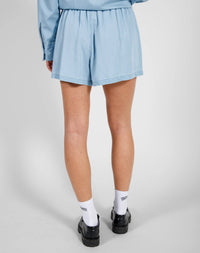 Brunette - The Chambray High Waisted Shorts - Light Blue Denim