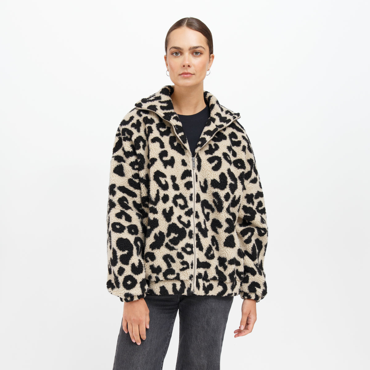 Brunette - Leopard Sherpa Full Zip Jacket