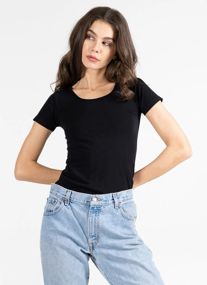 Short Sleeve Bamboo Scoop Neck Top by C'est Moi