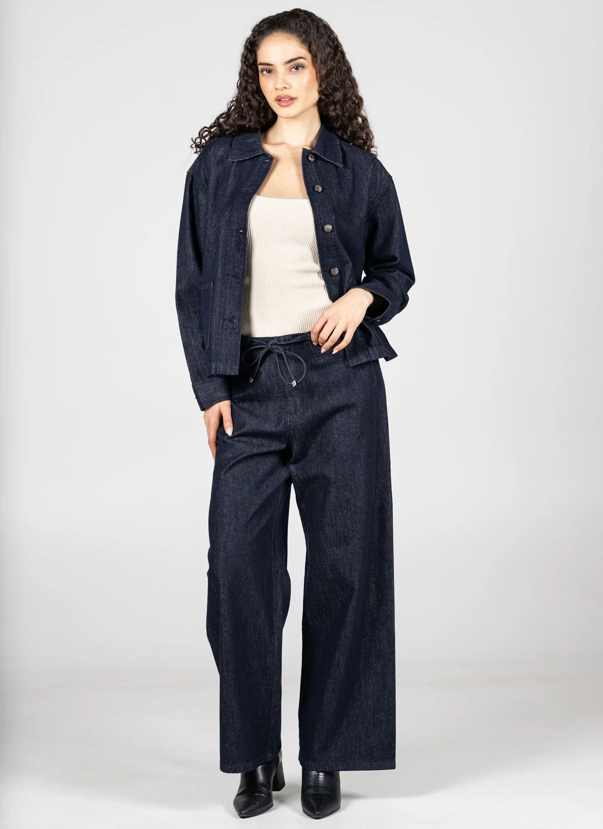 Wide Leg Cotton Denim Pants by C'est Moi