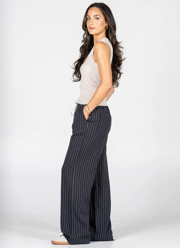 Ramie Tencel Stripe Wide Leg Pants by C'est Moi