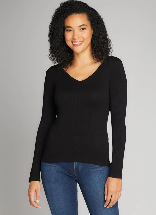 Seamless O/S Ribbed V-Neck Top by C'est Moi
