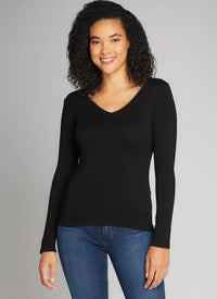 Seamless O/S Ribbed V-Neck Top by C'est Moi