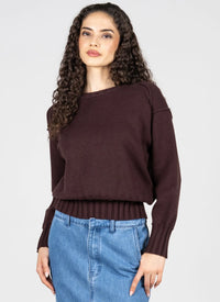 Viscose Blend Knit Rib Detail Crew Neck Sweater by Ces Moi