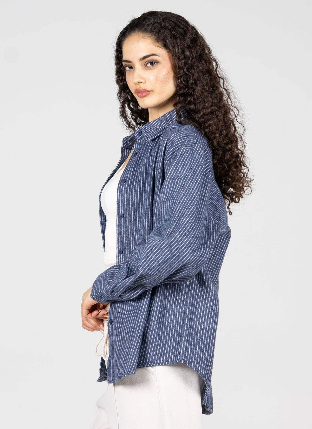 Relaxed Fit Striped Button Up Blouse By C'est Moi