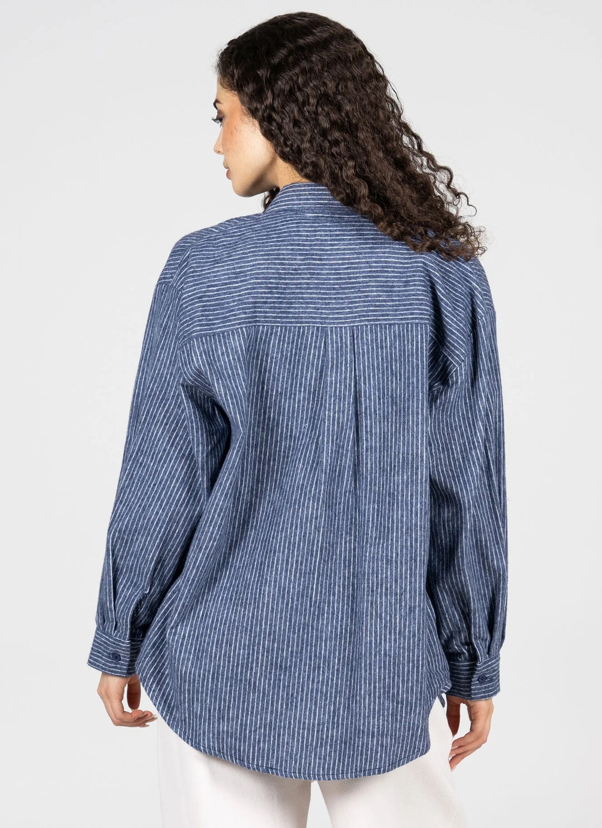Relaxed Fit Striped Button Up Blouse By C'est Moi