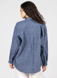 Relaxed Fit Striped Button Up Blouse By C'est Moi