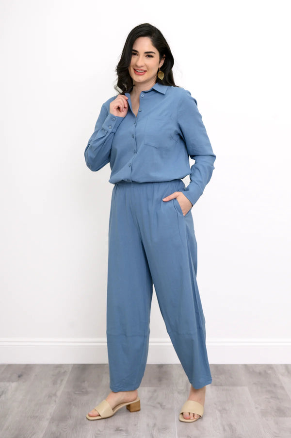 Charlie Soft Denim Linen Blouse by Blue Sky