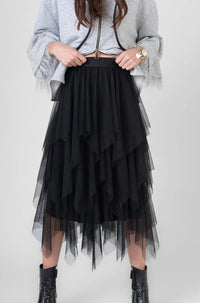 Me & Gee - Pull on Skirt w slip with Edgy Tulle Overlay