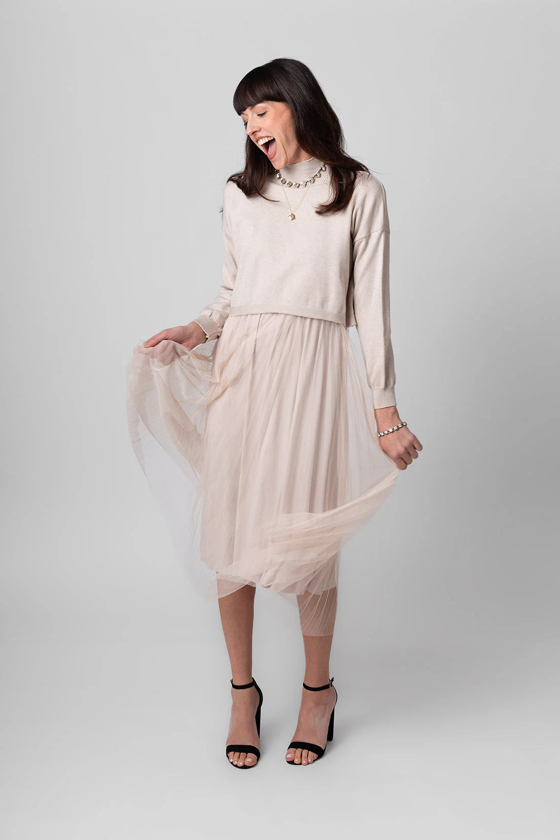 Me & Gee - Two piece pleated dress w/ slip and mock neck sweater