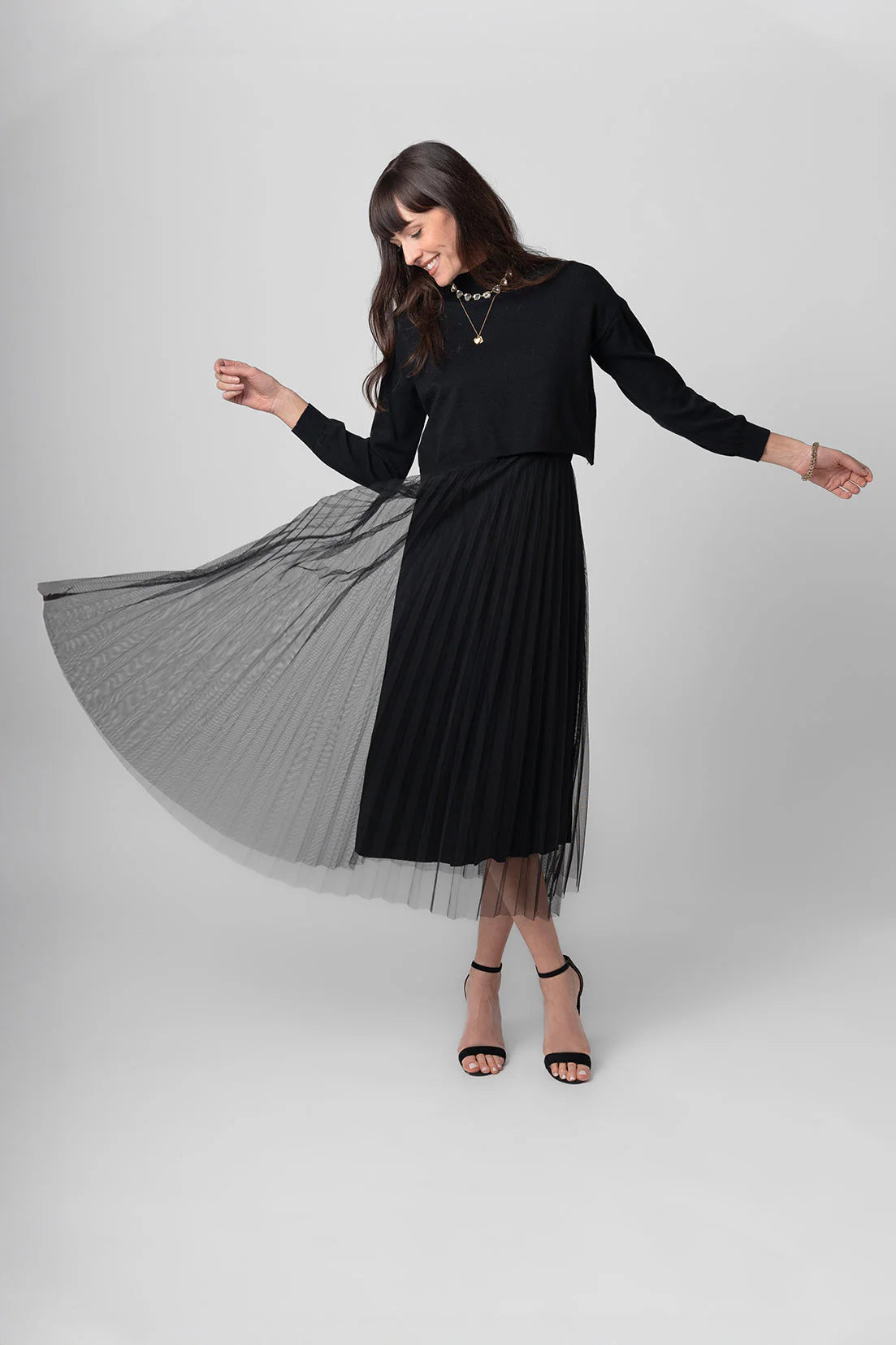 Me & Gee - Two piece pleated dress w/ slip and mock neck sweater