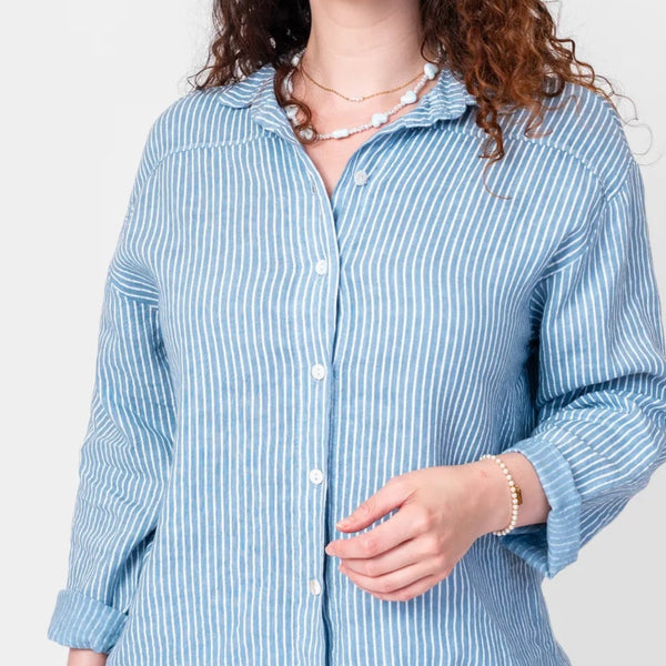 Button Up Stripped Linen Shirt by Me & Gee