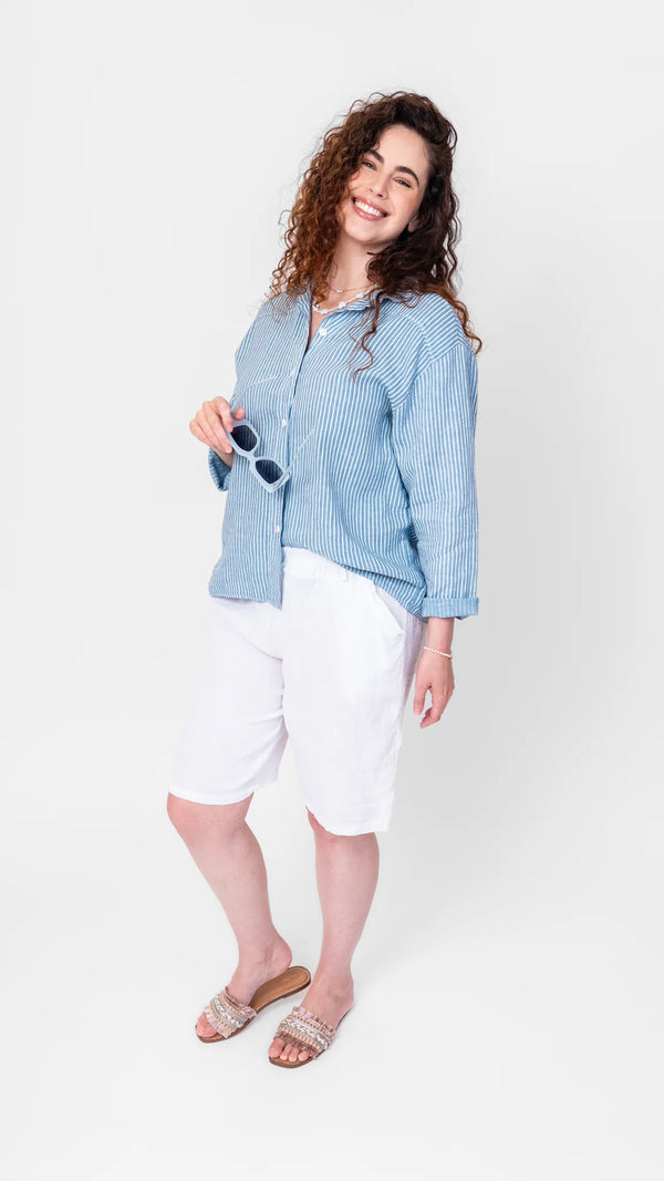 Button Up Stripped Linen Shirt by Me & Gee
