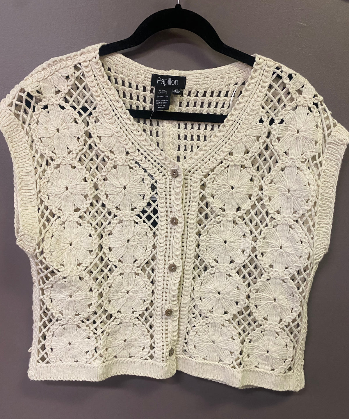 Soutache Flower Cotton Knit Top by Papillon