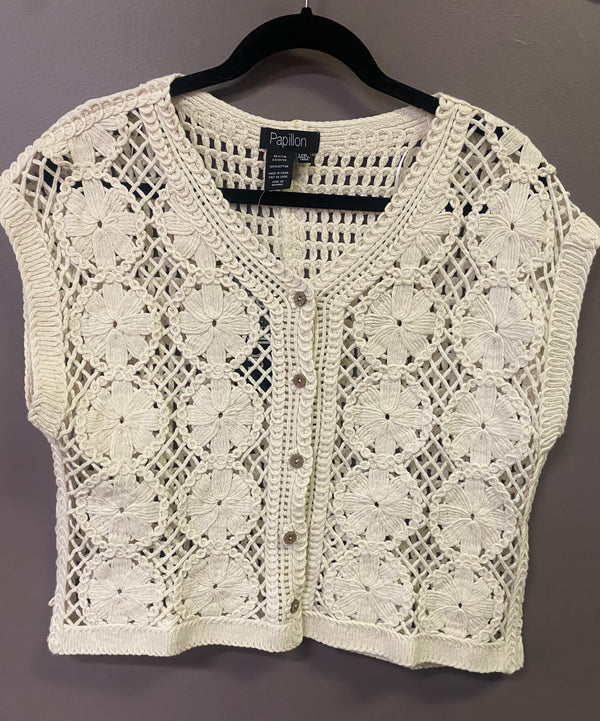 Soutache Flower Cotton Knit Top by Papillon