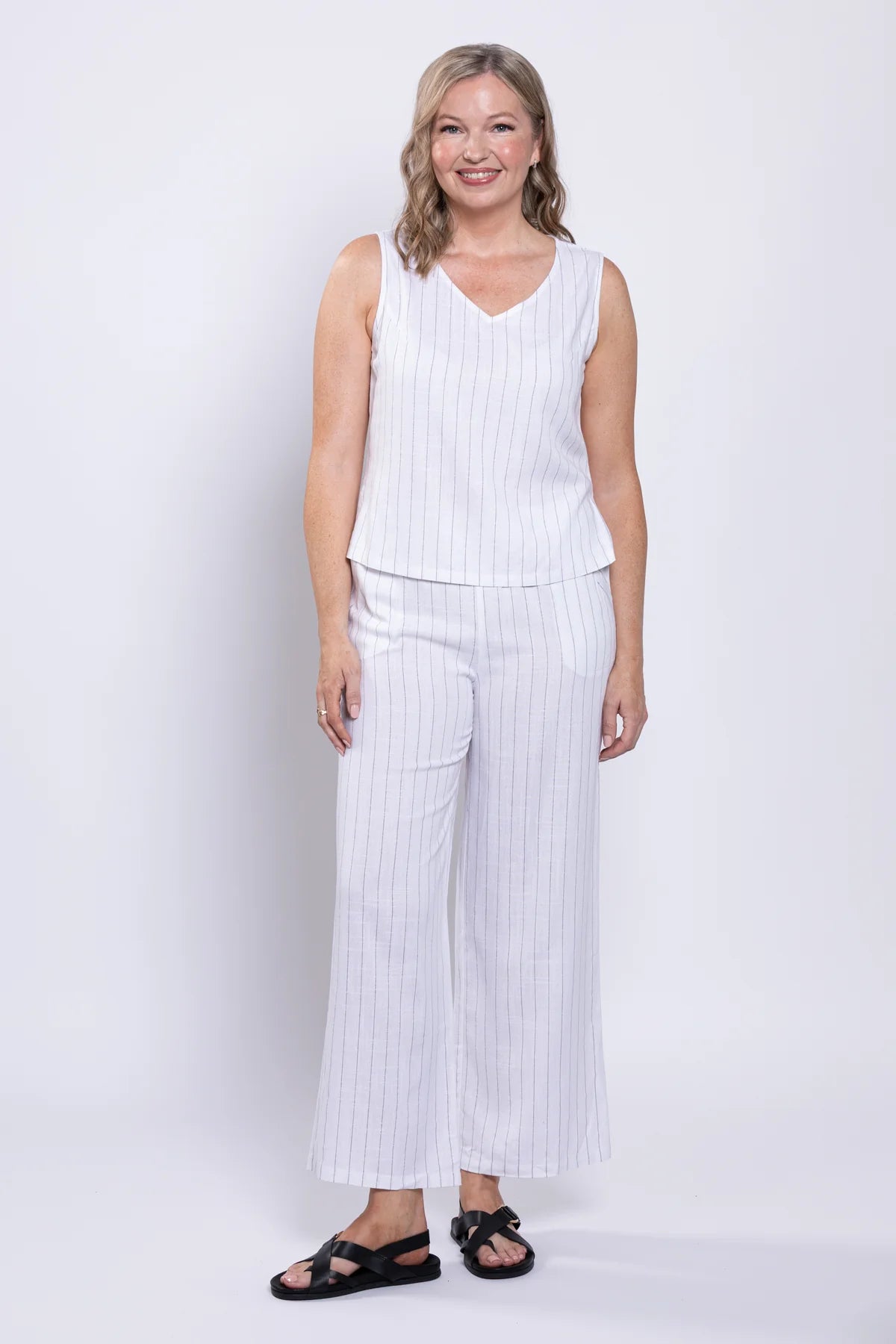 Havana White Stripe Linen Bamboo Tank by Blue Sky