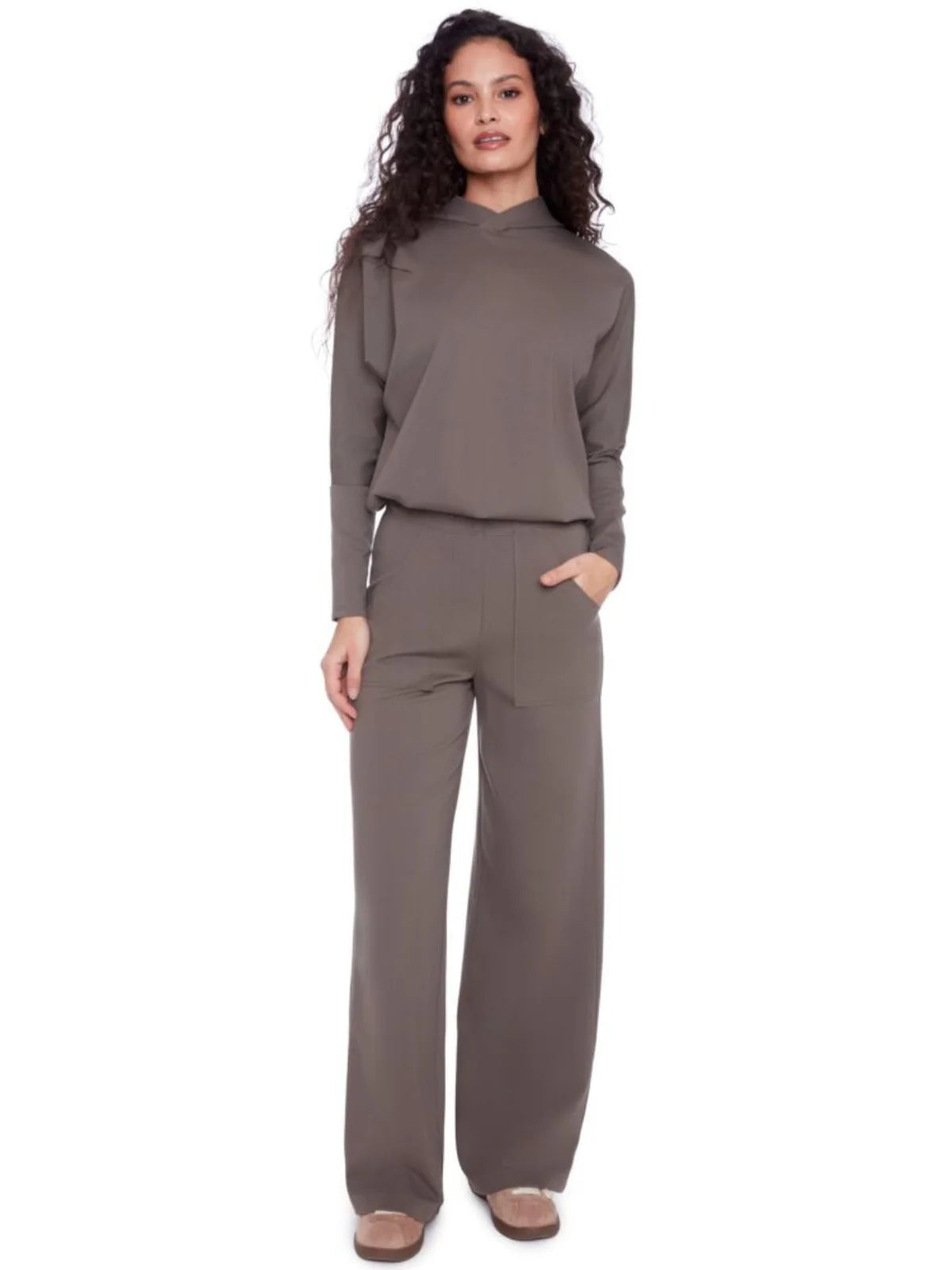 Annie Solid Light Ponte Cropped Hoodie by ILTM