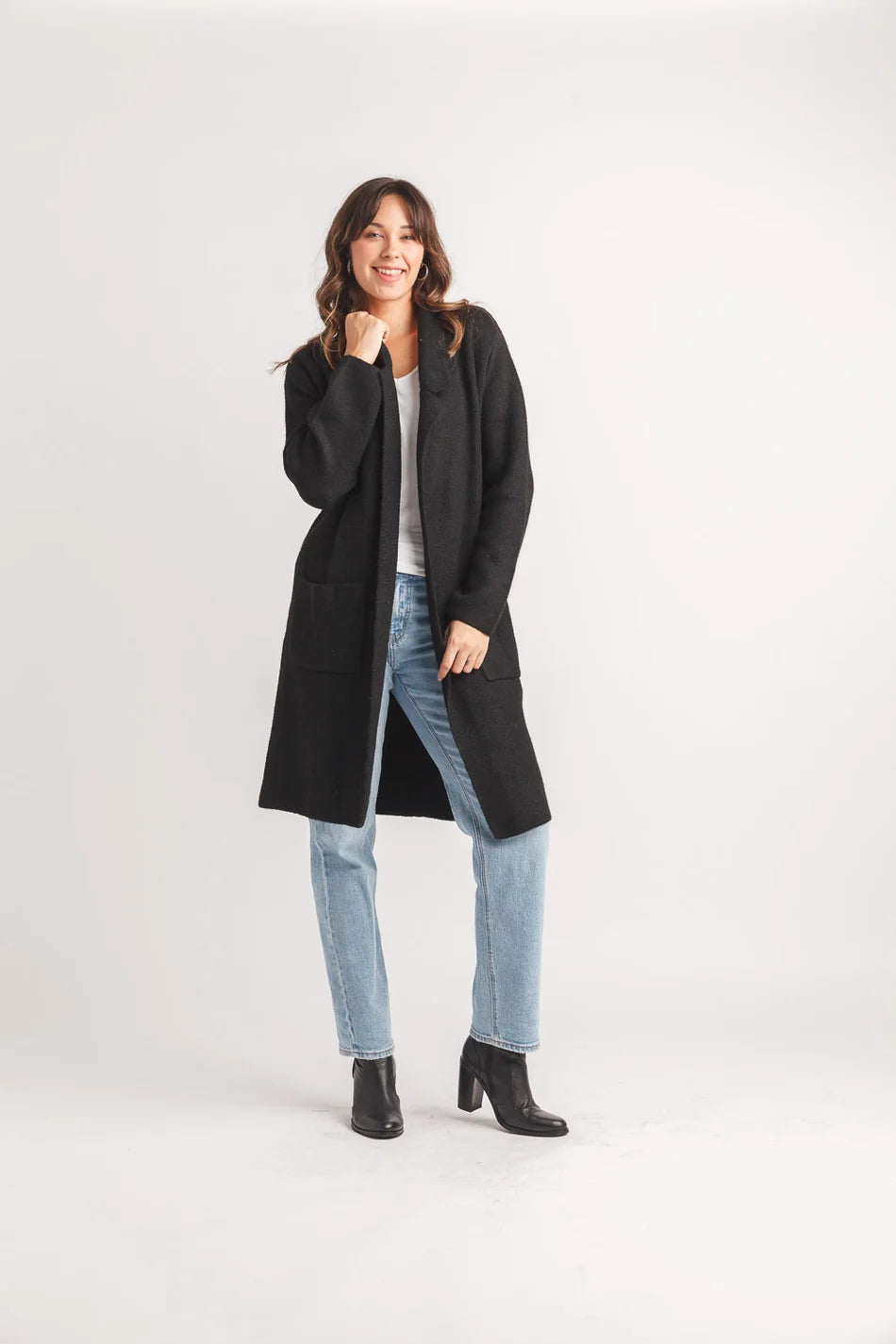 Knit Lapel Coatigan With Pockets by Papillon