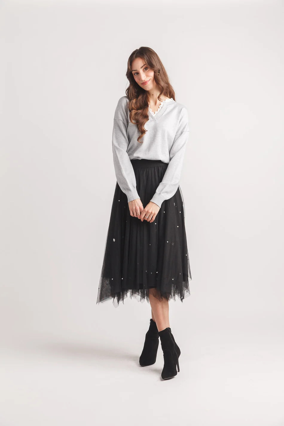 Beaded Layered Tulle Skirt by Papaillon