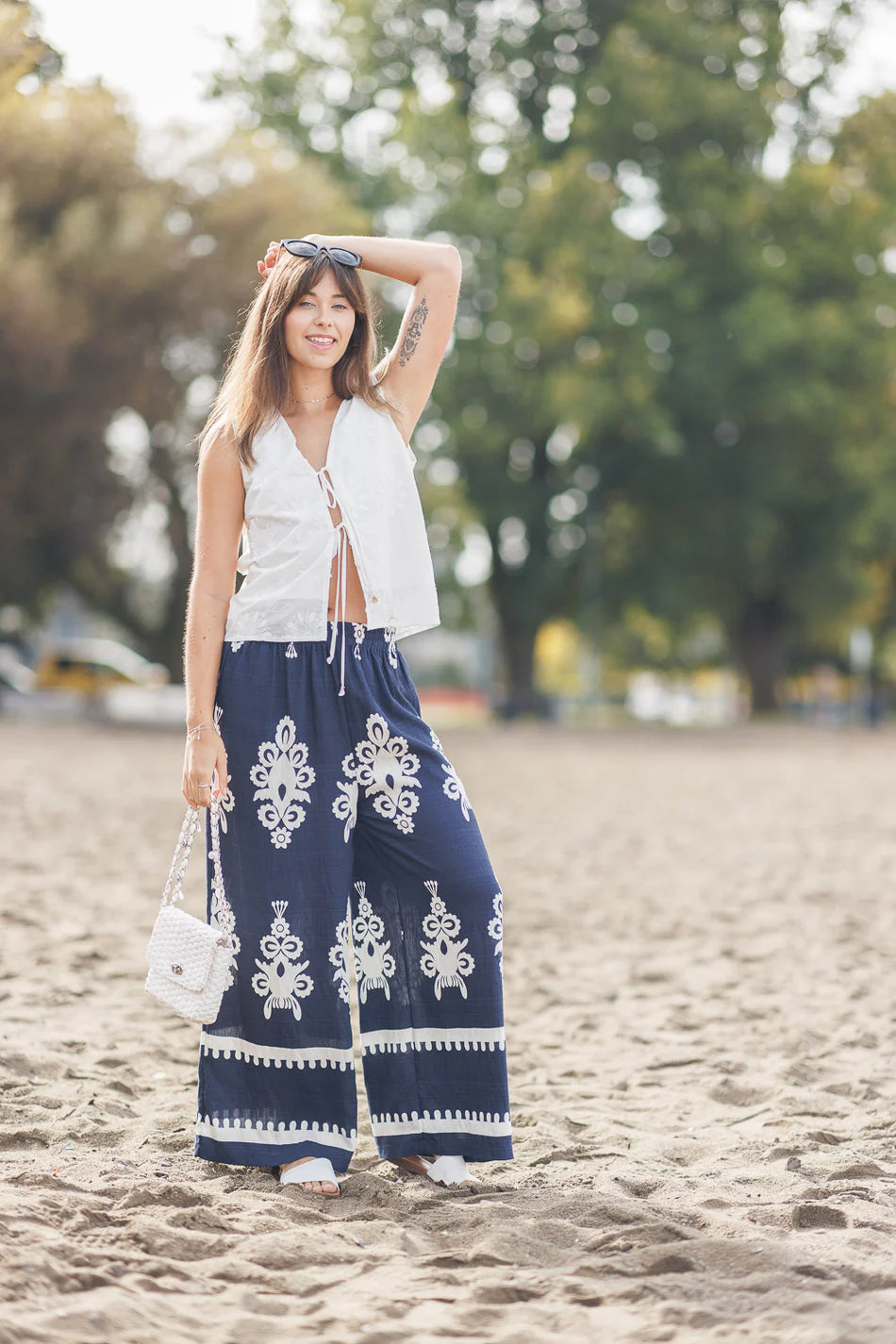 Ikat Wide Leg Elastic Waste Pants by Papillon