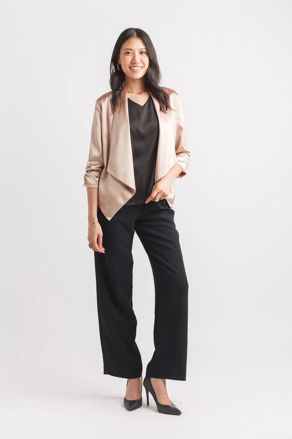 Satin Blazer with Ruched Sleeves by Papillon