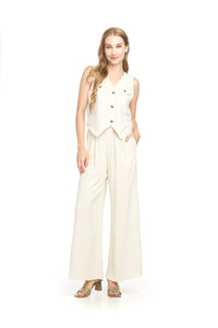 Linen Blend Wide Leg Pants by Papillon