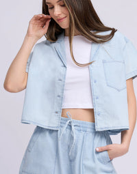 Celine Chambray Cotton Cropped Shirt by Yoga Jeans