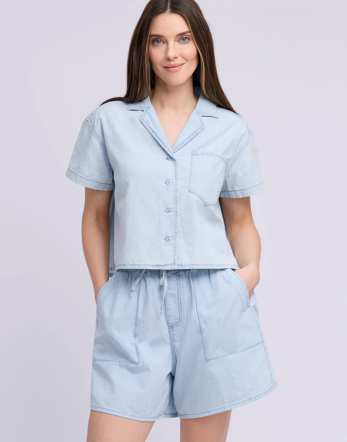 Celine Chambray Cotton Cropped Shirt by Yoga Jeans