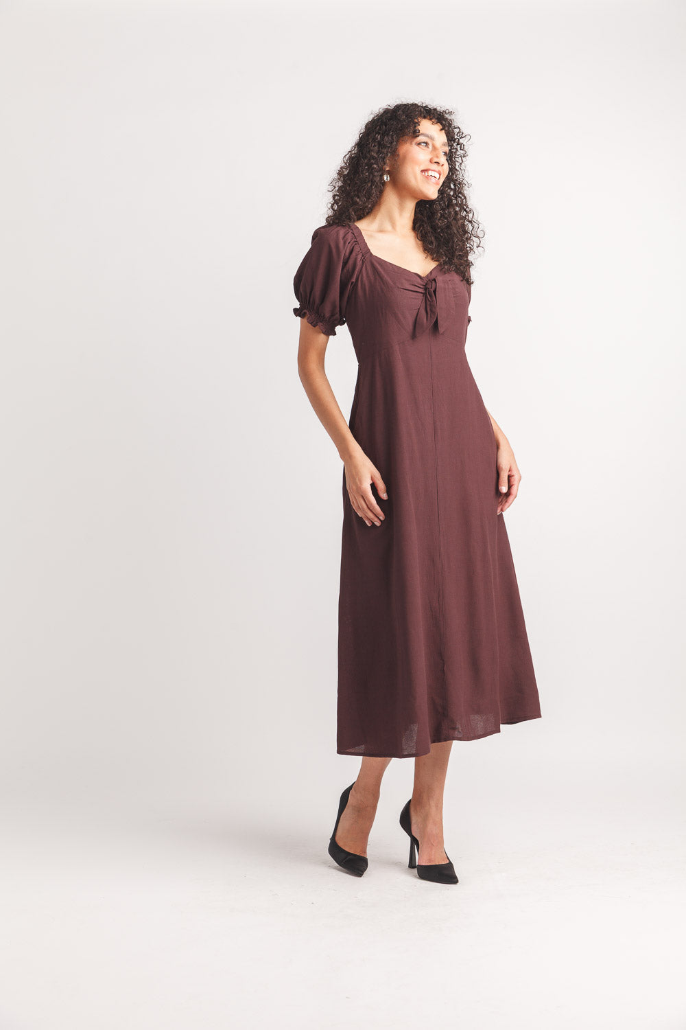 Off-the-Shoulder V-Neck Midi Dress by Papillon