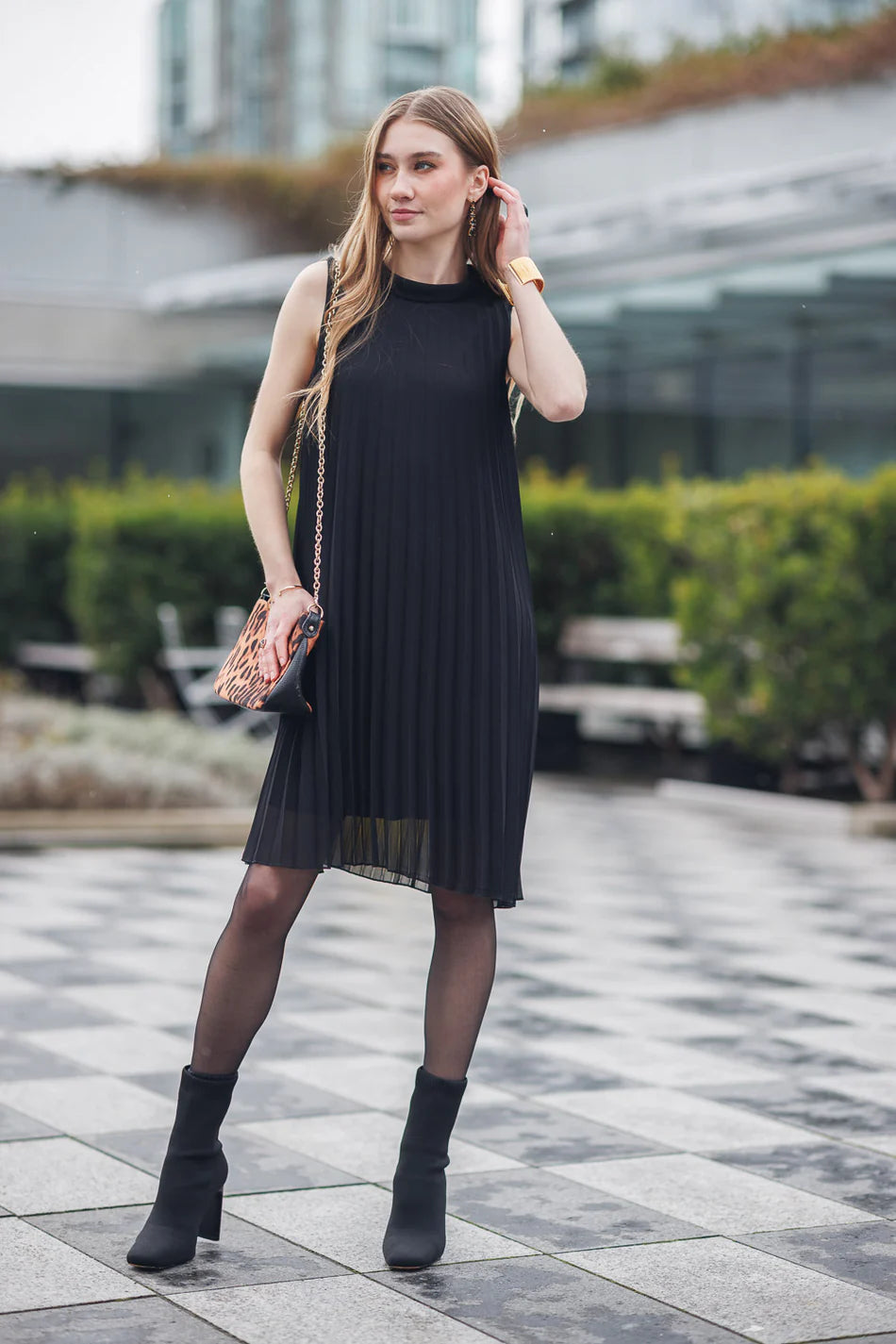 Permanent Pleat Mock Neck Dress by Papillon