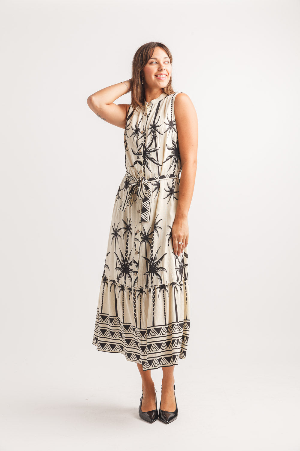 Palm Tree Print Shirt Dress by Papillon