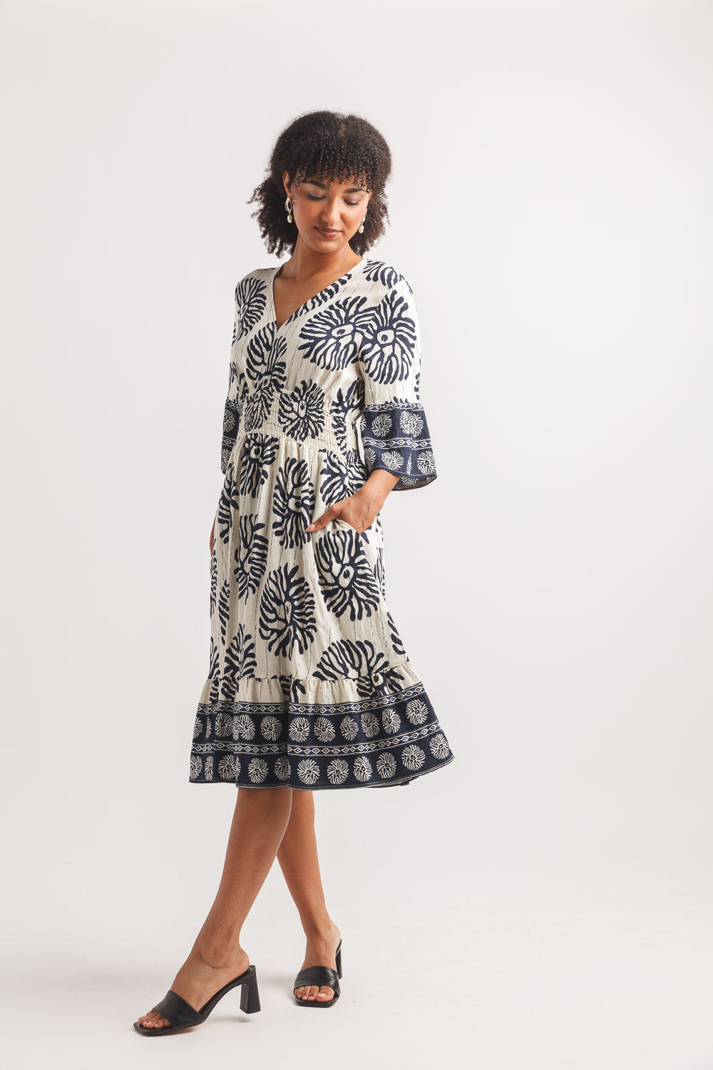 1/2 Sleeve Boho Printed V-Neck Dress by Papillon