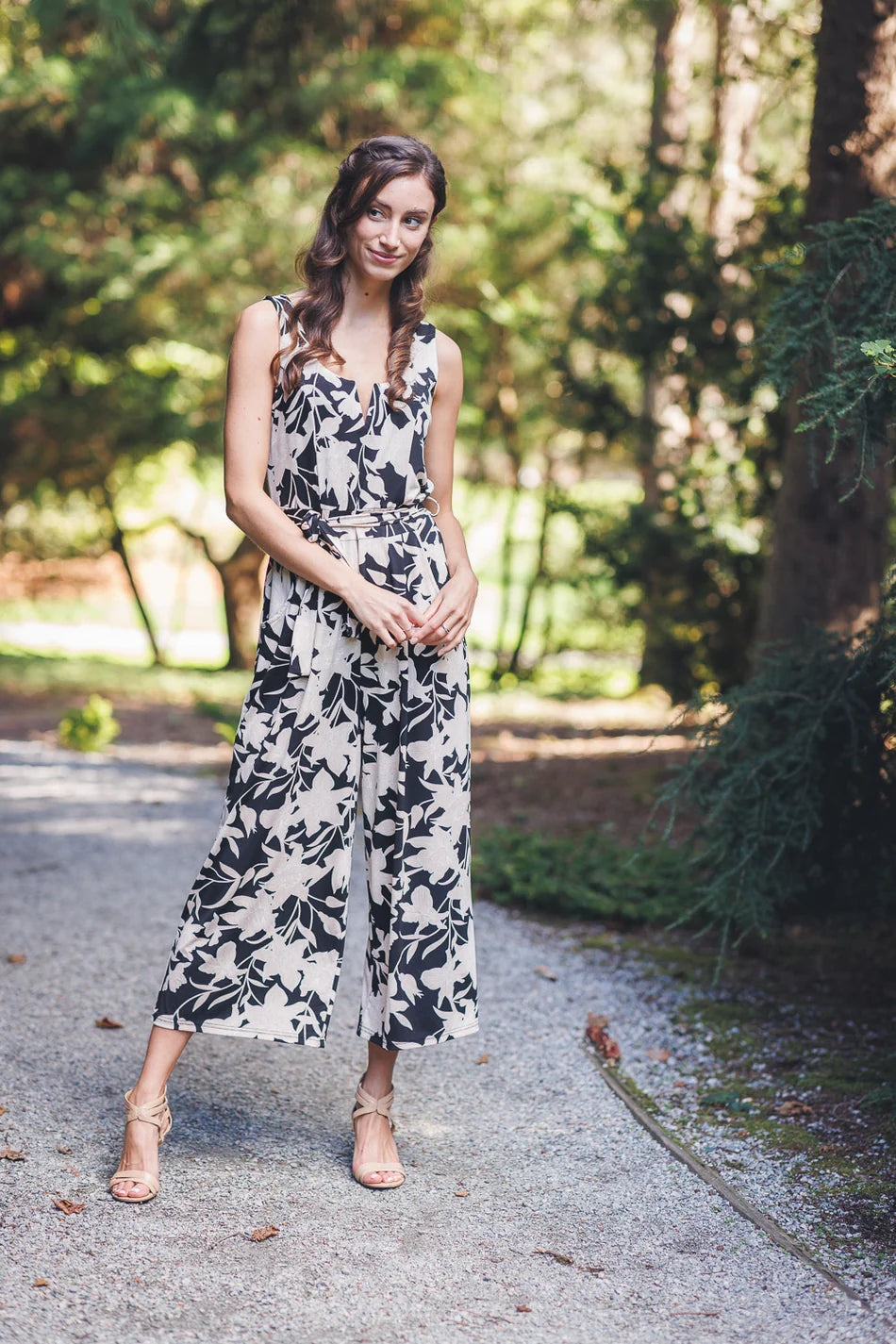 Floral Stretch Jumpsuit with V-Boning by Papillon