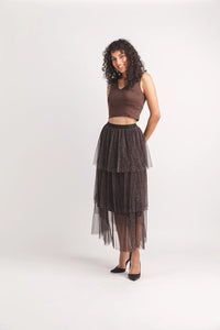 Leopard Print Pleated Tiered Skirt by Papillon