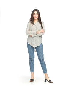 Cotton Seersucker Oversized Collard Button Up Shirt by Papillon