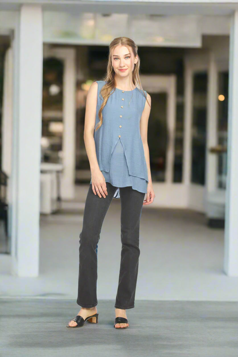 Sleeveless Layers Crinkle Tunic with Button Detail by Papillon