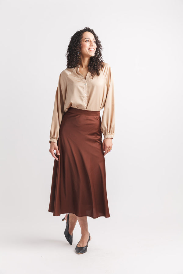 Satin Balloon Sleeve Button Up Blouse byPapillon