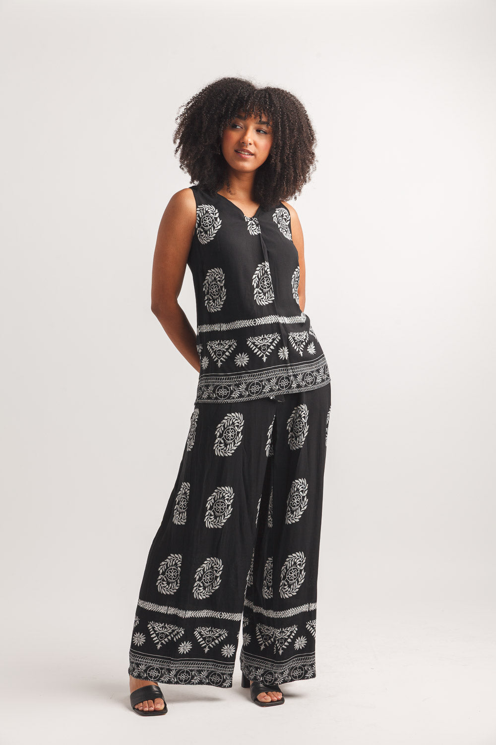 Border Print Wide Leg Pant by Papillon