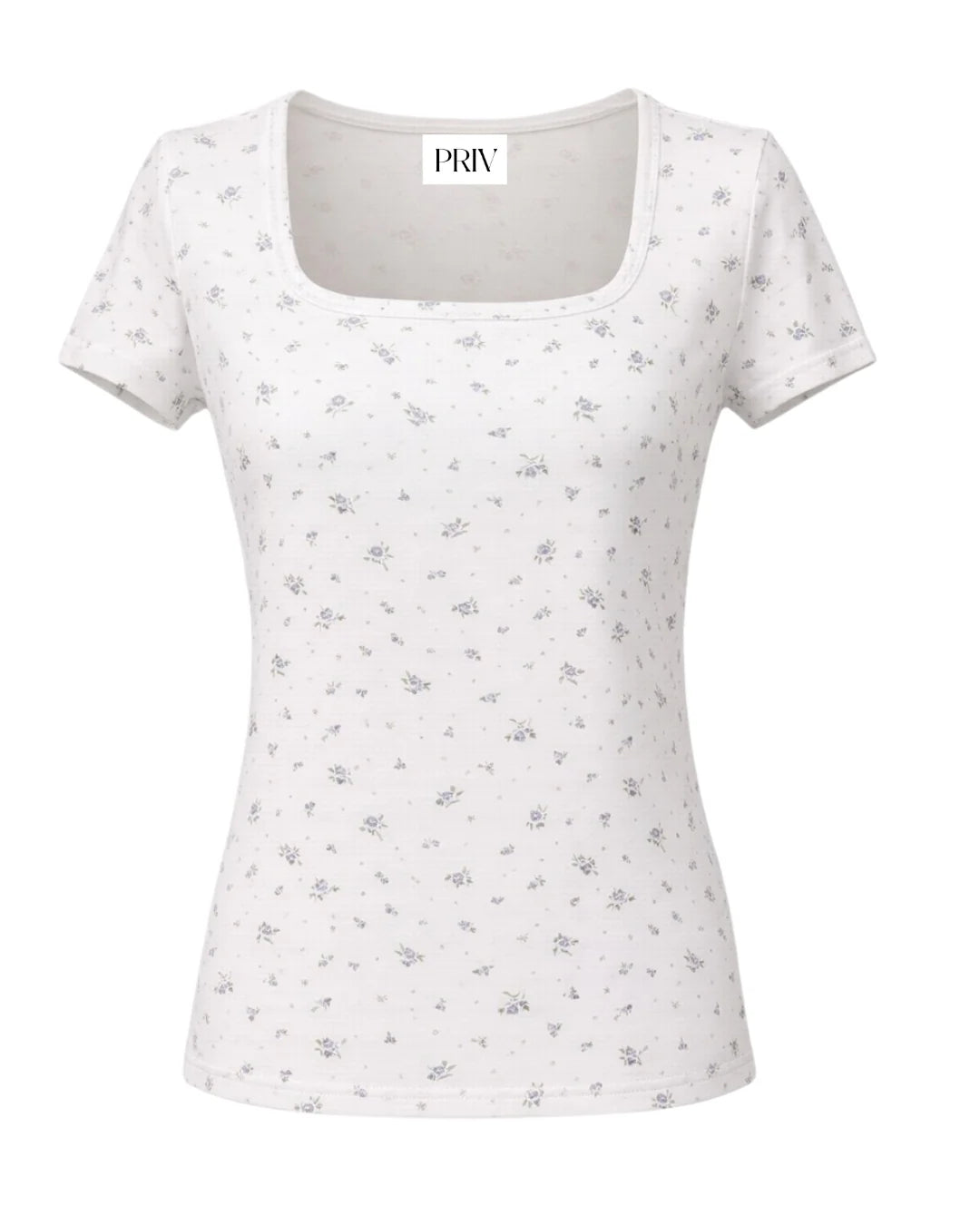 Pippa Floral Cotton Square Neck Tee by Priv