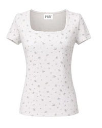 Pippa Floral Cotton Square Neck Tee by Priv